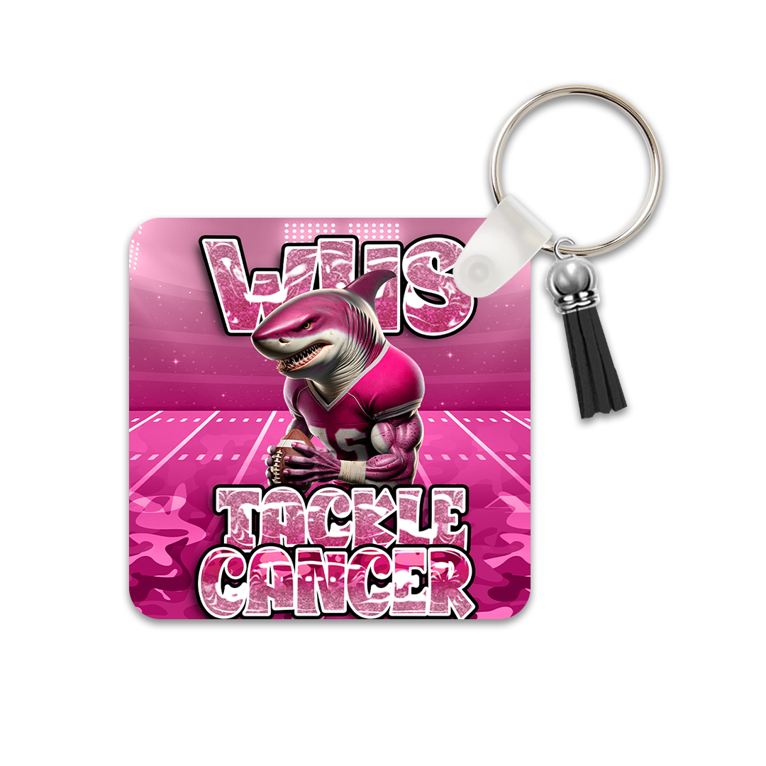 PinkOut Tackle Cancer Square Keychain